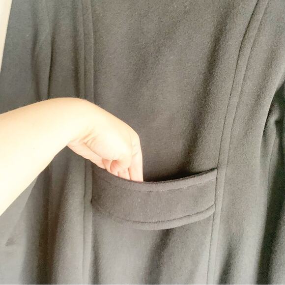 Anne Klein Wool Cashmere Blend Midi Length Pea Coat Large Rounded Neckline Black - Picture 13 of 14